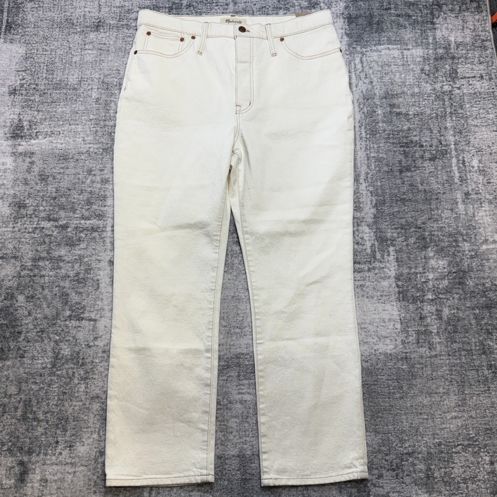 Madewell Jeans Womens 32 Slim Demi Boot Cream Stretch Denim Magic Pockets NEW